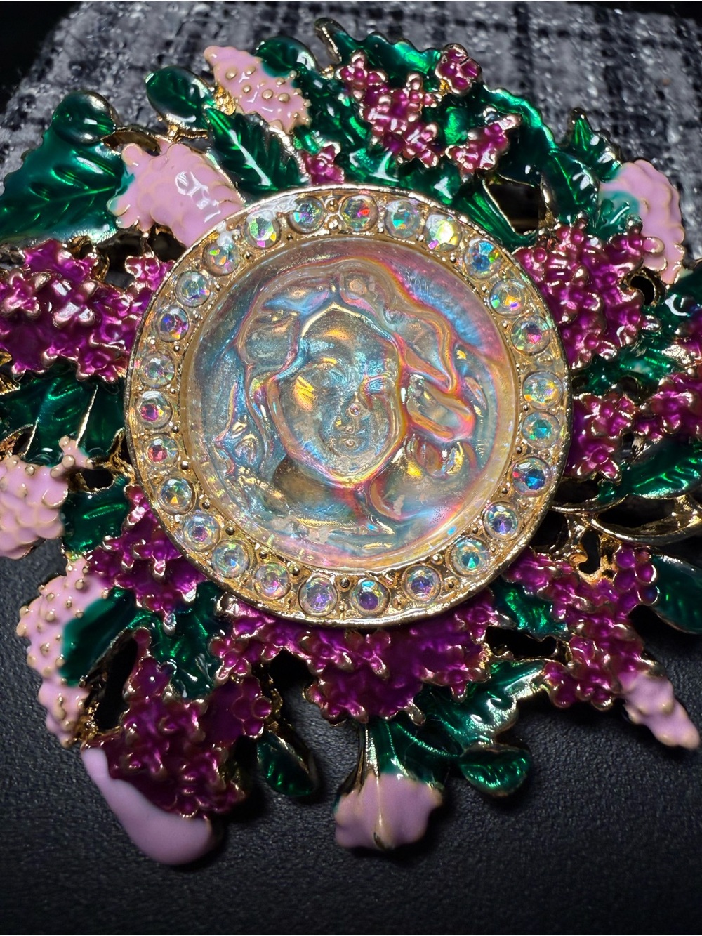 Vintage-Inspired Iridescent Medallion Floral Brooch - Unbranded
